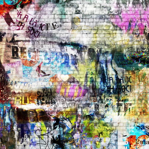 Realistic graffiti wall mural with bricks