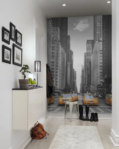 New York buildings and taxis wall mural
