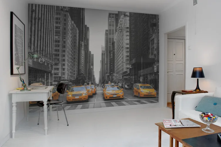 New York buildings and taxis wall mural