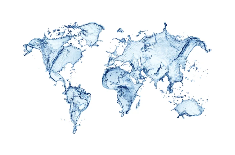 Peinture murale unique de la carte du monde bleue