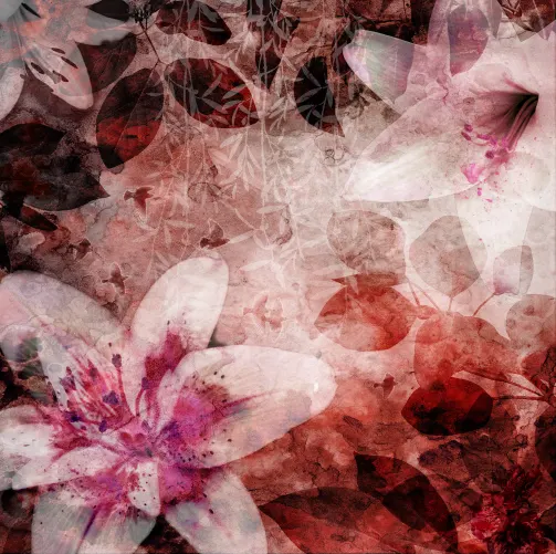 Red flower wall mural with birds
