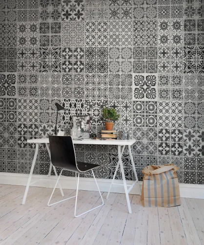 Black and white Marrakech tiles for wallpaper in the kitchen or other rooms