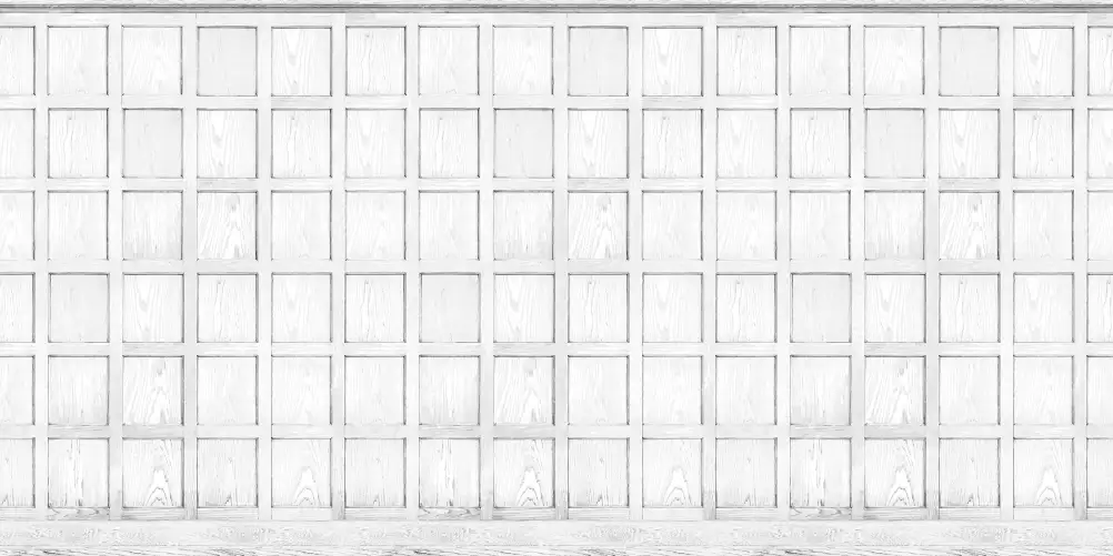 Witte 3D muurschildering die eruitziet als houten panelen