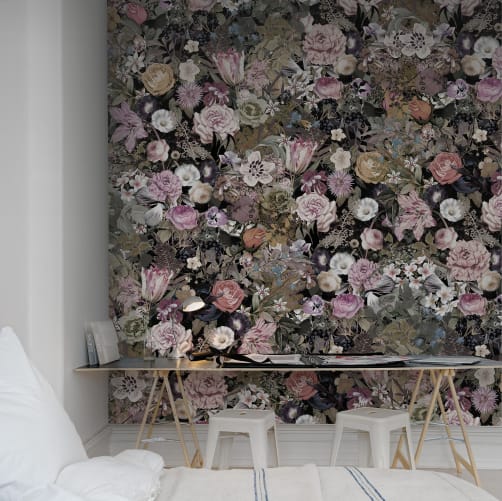 Wallpaper with flowers and black background
