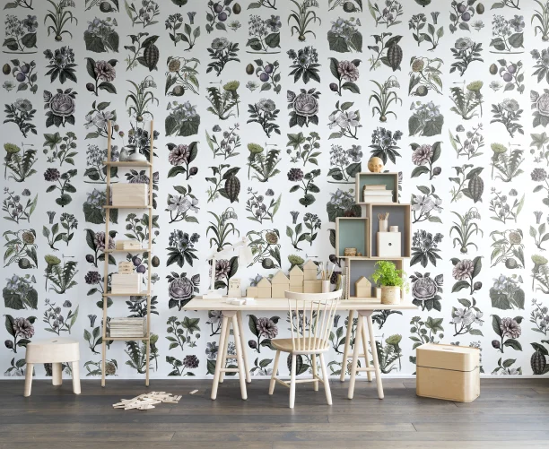 Classic flower wallpaper for the kitchen or hallway