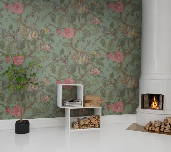 Wall mural that looks like old original vintage wallpaper
