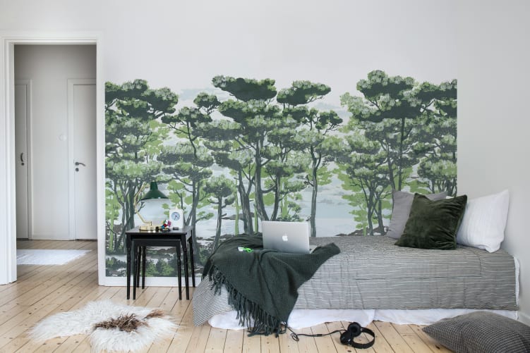 Décor mural avec une forêt peinte à la main
