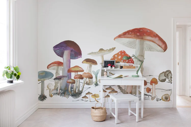 Jouez à l'ombre de grands champignons majestueux
