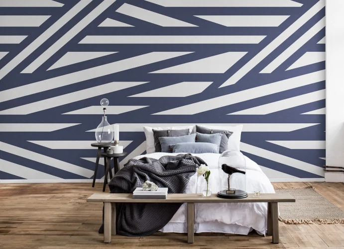 Geometric wall mural with linen structure
