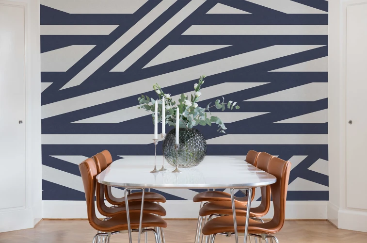 Geometric wall mural with linen structure