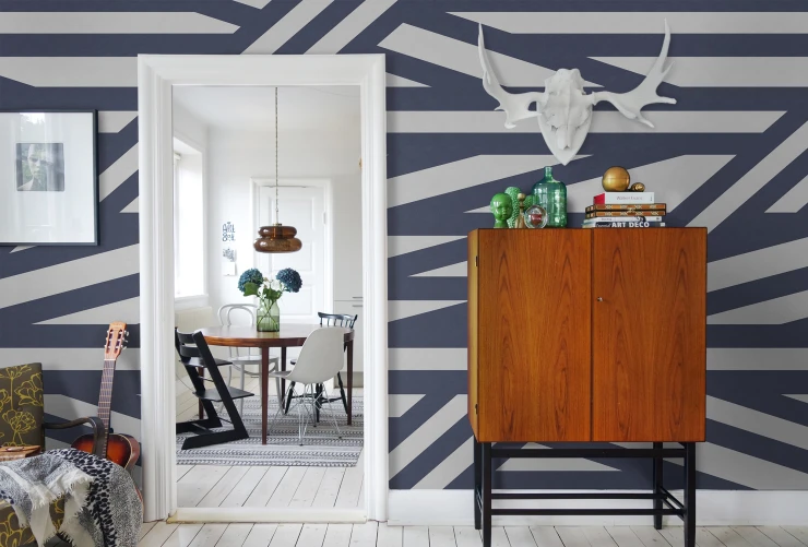 Geometric wall mural with linen structure