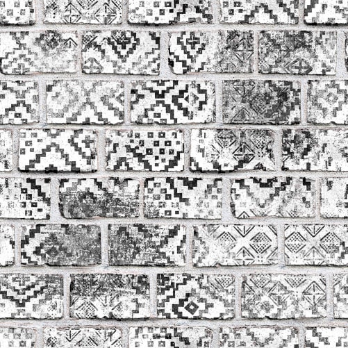 Un murale con mattoni dipinti in bianco e nero