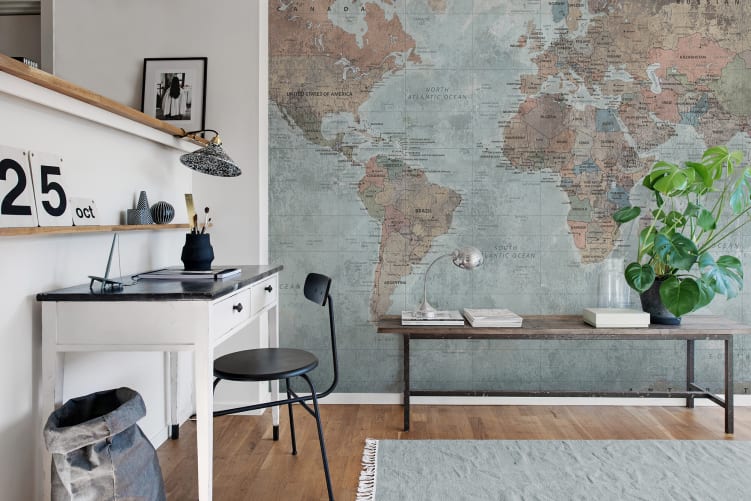 A world map wallpaper mural for the globetrotters
