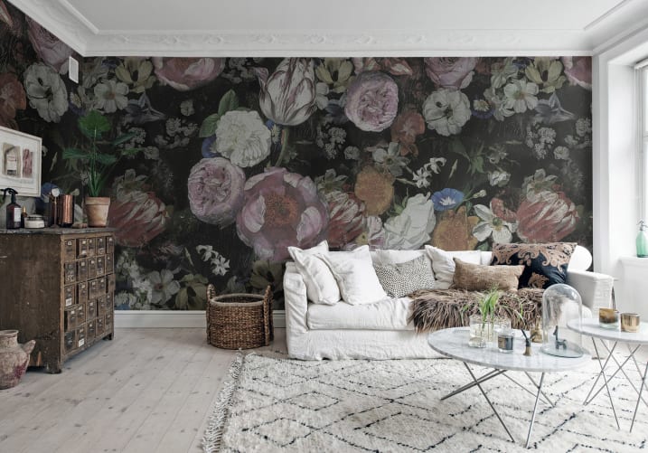 Extravagant dark floral wallpaper murals