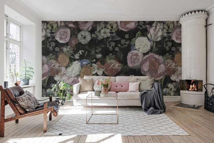 Extravagant dark floral wallpaper murals