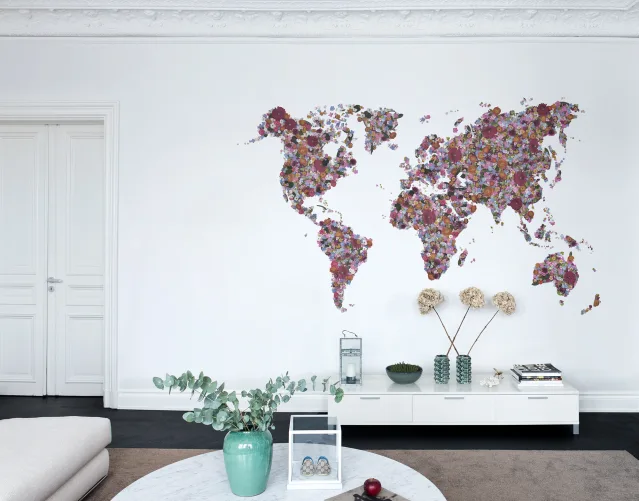 A world map of flowers