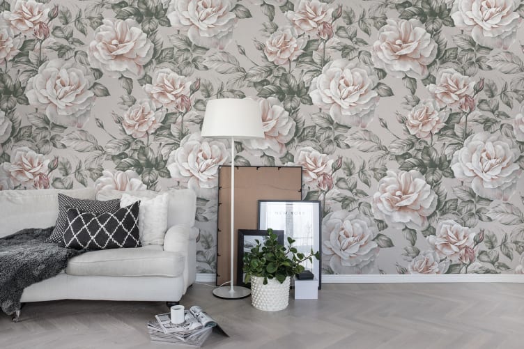 Papel de parede com design de rosas vintage
