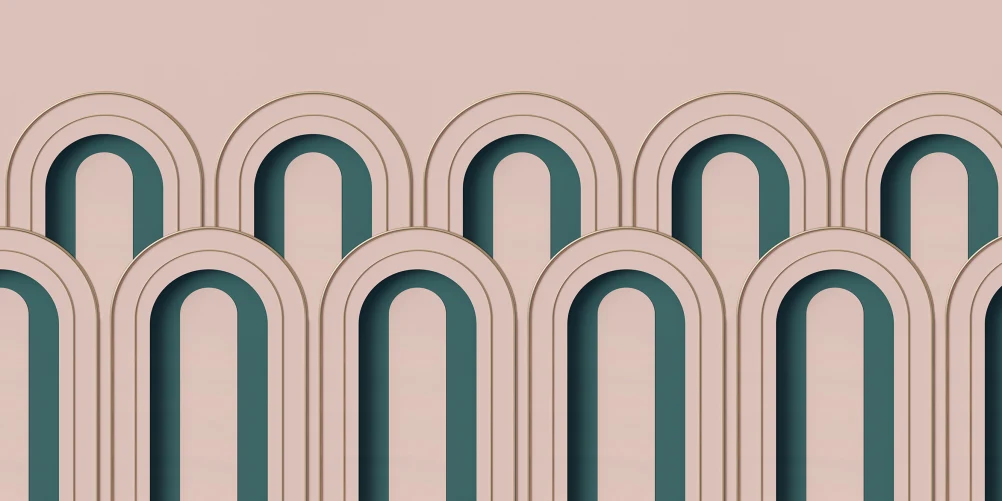 A 3D wall mural in dusty pink adds depth to any room