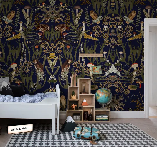 Décor mural avec des hiboux vigilants
