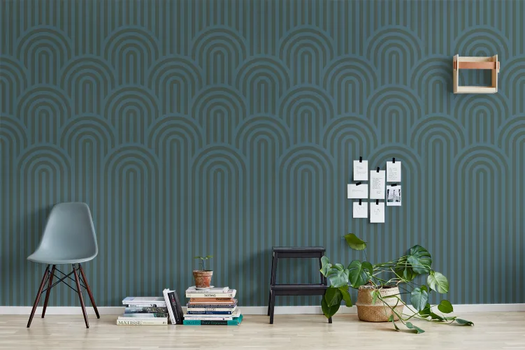 Unique striped wall mural in gemstone colors