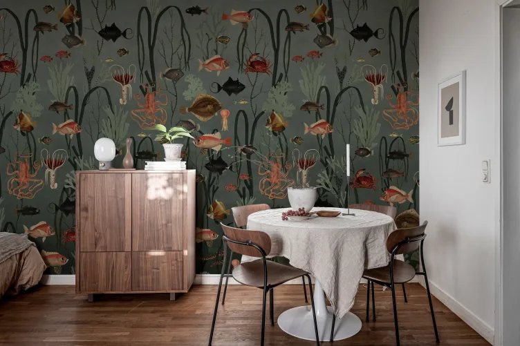 A wall mural of the deep blue sea