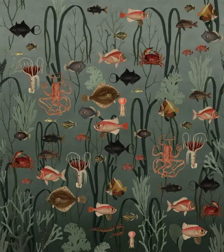 A wall mural of the deep blue sea