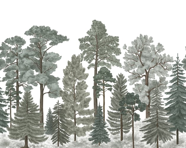 Décor mural forêt peint à la main dans les tons verts doux