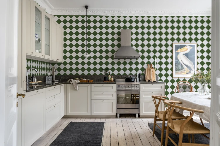 Checkered Tiles, White & Green