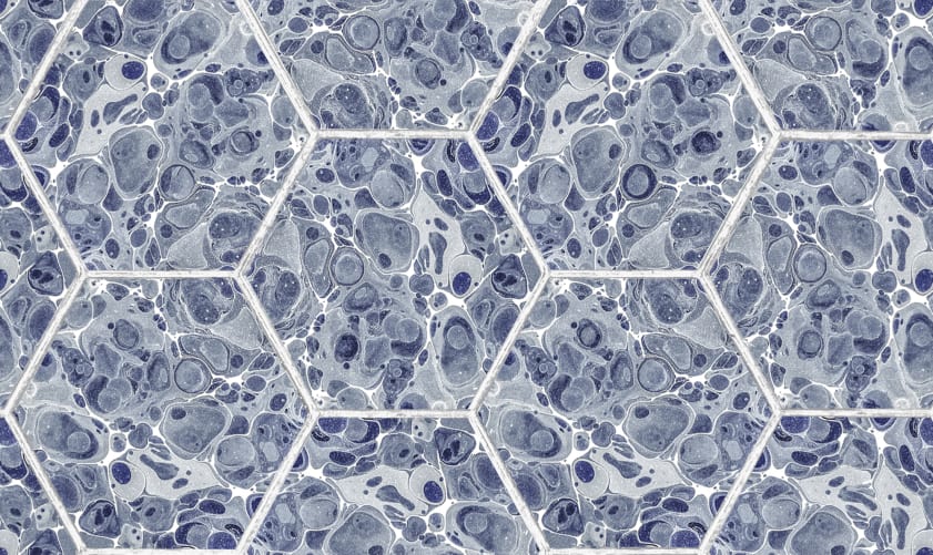 Marbled Hexagon Tiles, Dark Blue