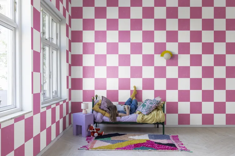 Roze geruit behang op maat