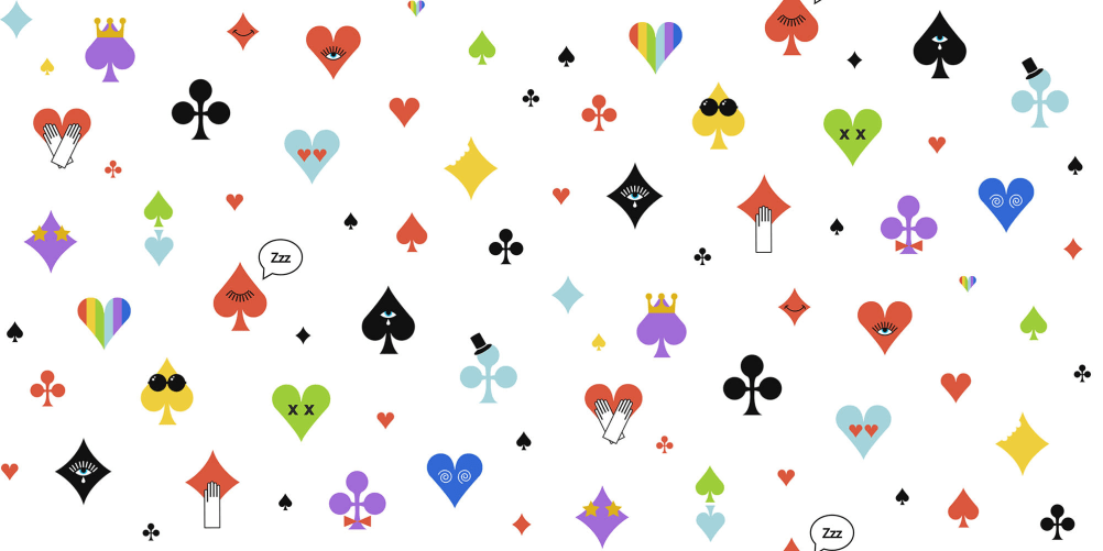 Tapete mit Poker-Motiven in Regenbogenfarben