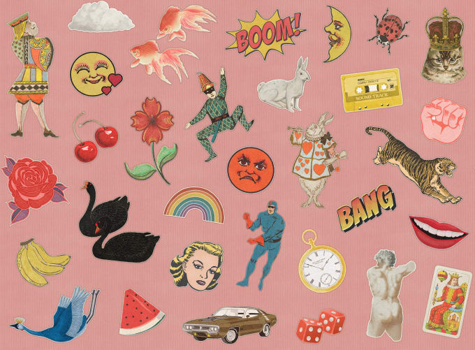 Playful patchwork wallpaper pattern