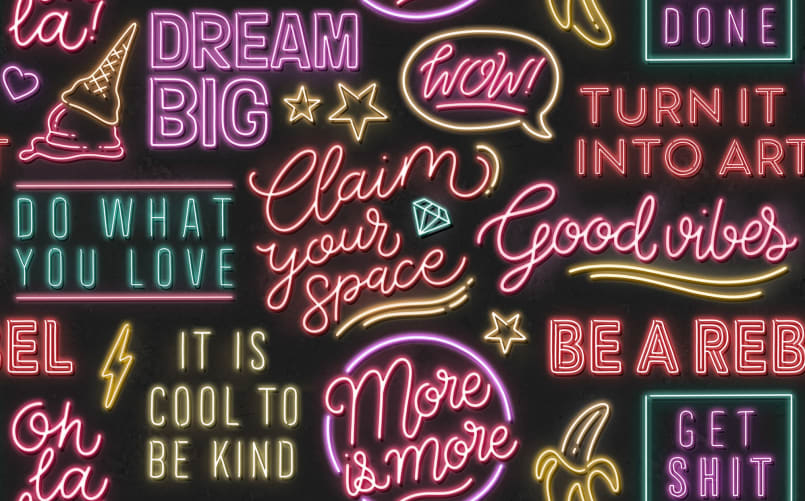 Papier peint avec typographie néon audacieuse