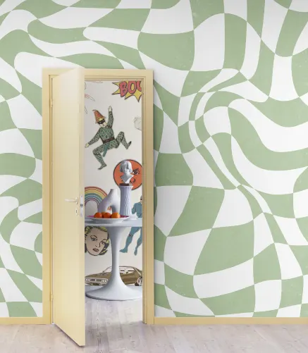 Green checkered maximalist wallpaper