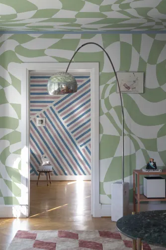 Green checkered maximalist wallpaper