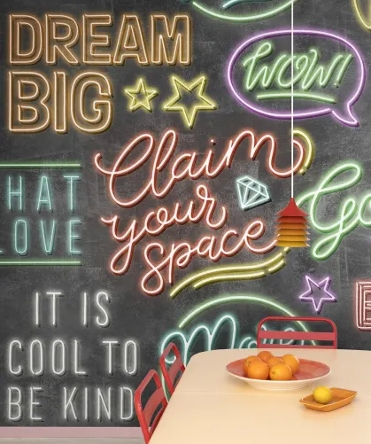 Bold neon typography wall mural