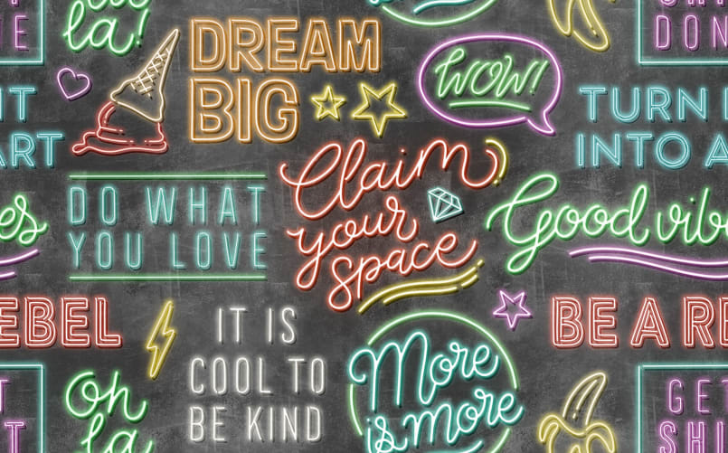 Bold neon typography wall mural
