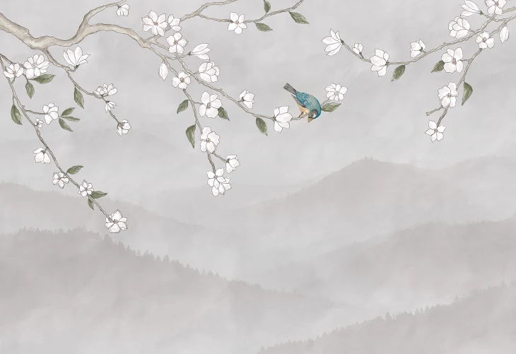 Fleurs Tranquilles avec un Ami à plumes