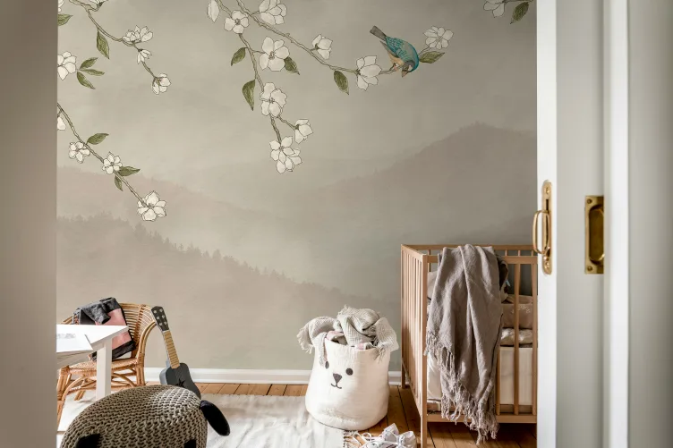 Tranquil Blooms and Feathered Friend