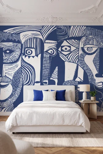 Expressieve Abstracte Gezichten in Blauw