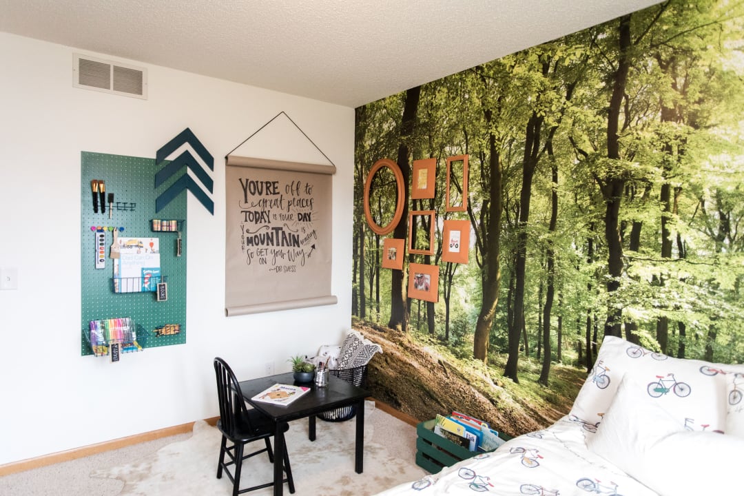 Wall mural with forest motif