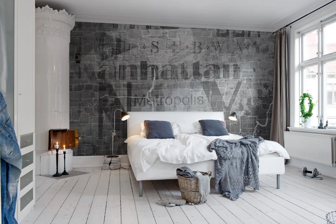 Grayscale USA brick wall mural