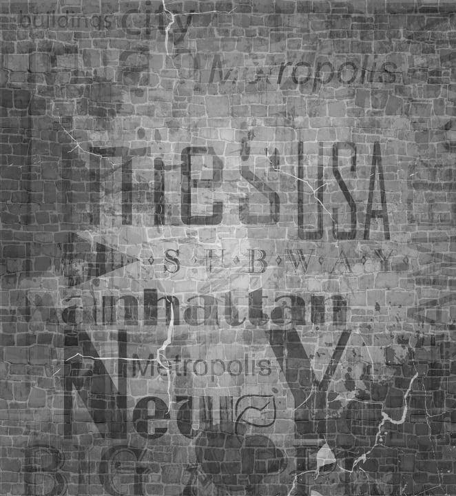 Grayscale USA brick wall mural