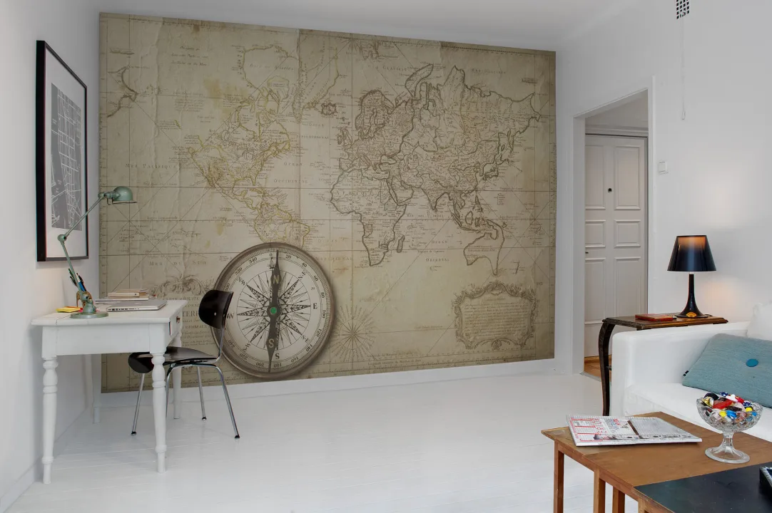 Vintage world map mural