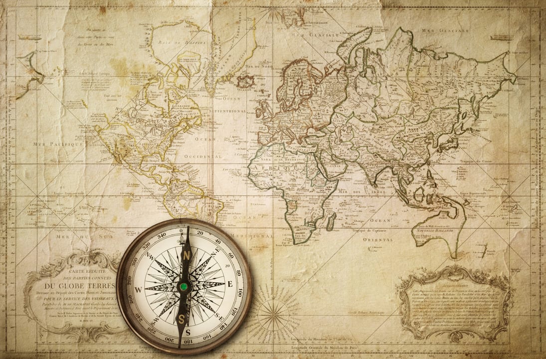 Vintage world map mural