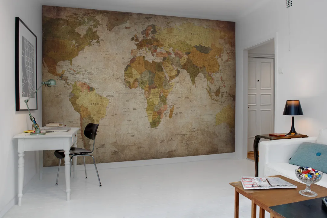A classic and beautiful world map wall mural