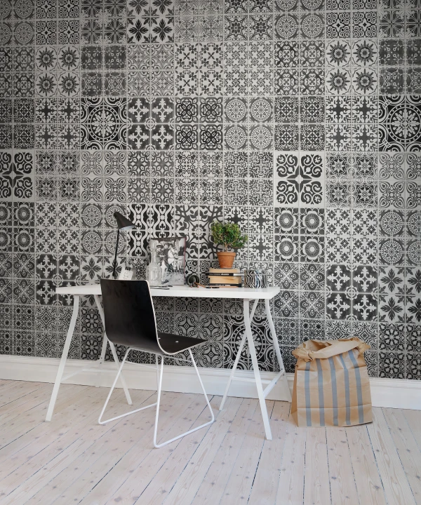 Zwarte en witte Marrakech tegels voor behang in de keuken of andere kamers