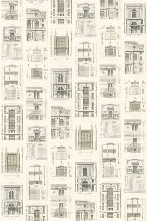Vintage behang met tekeningen van gebouwen