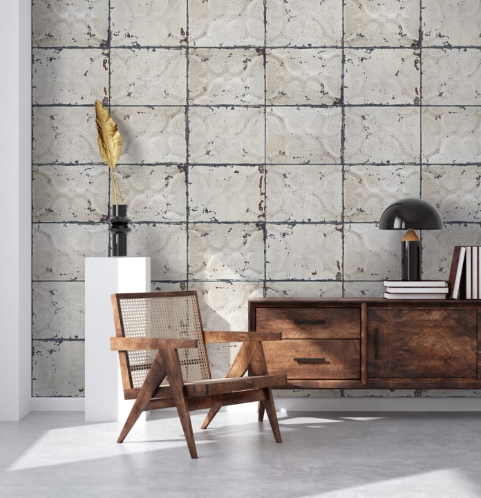 Papier peint ressemblant à des assiettes en fer blanc d'époque