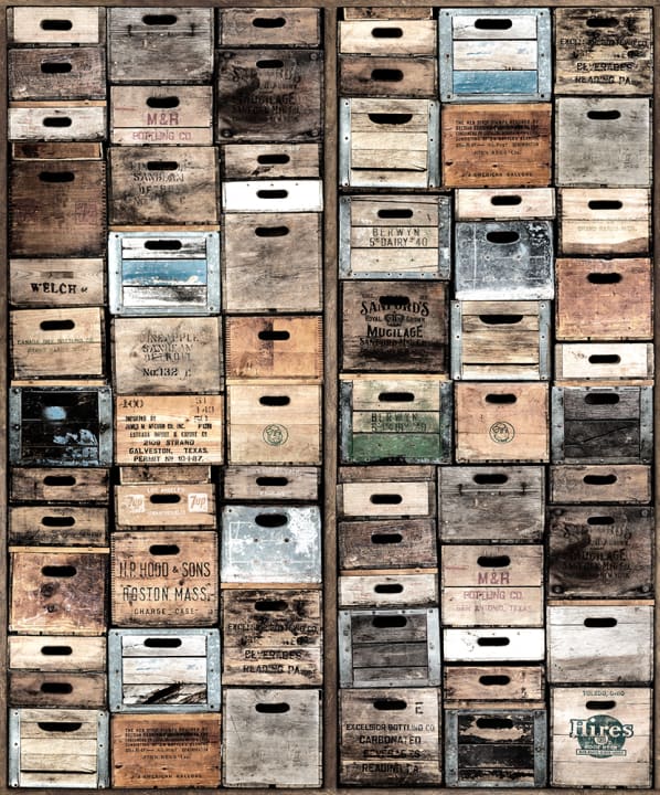 3D wall mural looking like wooden boxes